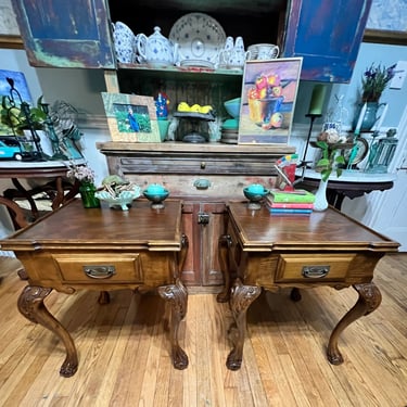 Pair of Solid Wood Chippendale Ball \u0026 Claw Foot End Tables