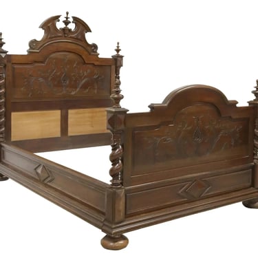 Antique Bed, French Louis XIII Style, Carved, Walnut, Crest, Finials, 1800s!!