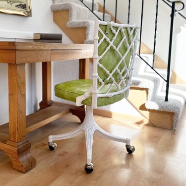 1950s Phyllis Morris Mid Century Avocado Faux Bamboo Chair 