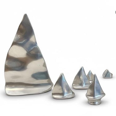 Midcentury Modern Abstract Nautical Aluminum Sail Boat Sculpture Set of 6 