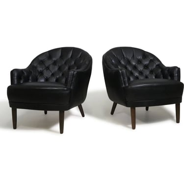 Pair of Georg Kofoed Sculptural Danish Club Chairs in Black Leather