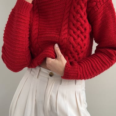 Vintage Strawberry Wool Hand-Knit Mock Neck Sweater