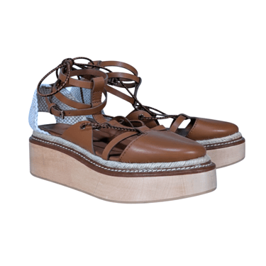 Ulla Johnson - Tan Leather Salinas Rope Lace Up Platform Shoes Sz 9