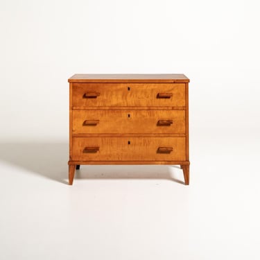 Vintage Swedish Art Deco Birch Chest of Drawers, 1930s 1940s Flame Birch Dresser, Scandinavian Modernist Furniture 