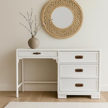 Vintage Drexel Faux Bamboo Desk / Vanity – Campaign Style - CUSTOM PAINT AVAILABLE 