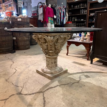 Carved Corinthian Capital Glass Top Dining Table