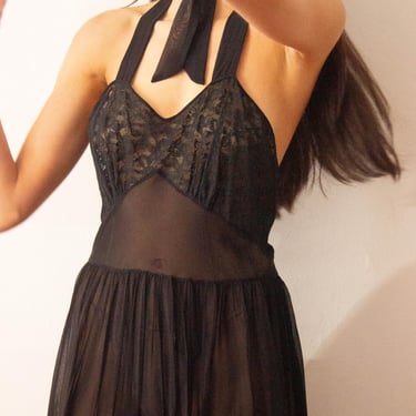 Late 1940s Lace and Silk Slip Dress 