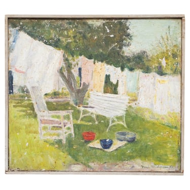Mid-Century Impressionist Summer Garden Oil Canvas Painting