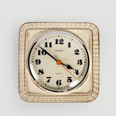 Vintage Diplomat Ceramic Wall Clock – 1970s German Pottery Clock – Cream Brown Mid Century Modern Retro Wall Clock – Made in Germany 