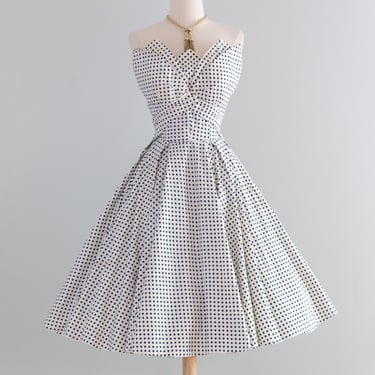 Glamorous & Iconic 1950's Strapless Polka Dot Party Dress By Fred Perlberg / XS