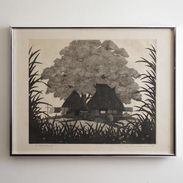 Vintage Tanaka Ryohei Original Artist Proof Lithograph Titled My Old Home - 1969 