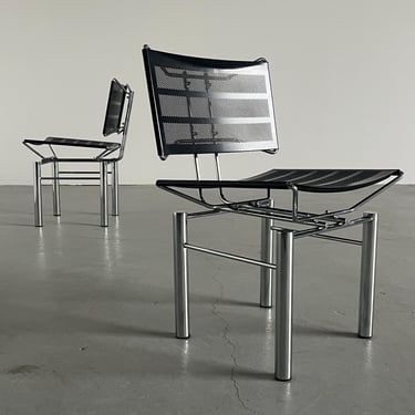 Pair of Vintage  ‘8600’ Chairs by Hans Ulrich Bitsch for Kusch & Co in Black Metal and Chrome, Postmodern High-Tech Design, 1980s Germany 