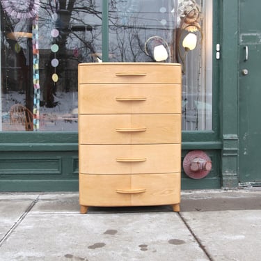 Vintage MCM 50's solid maple 5 drawer tall boy dresser by Heywood Wakefield | Free delivery only in NYC and Hudson Valley areas 