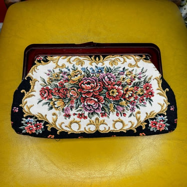 60's Black Floral Tapestry Clutch