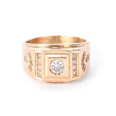 Vintage 14K Gold and Cubic Zirconia Men's Statement Ring, Size 10 1/4 