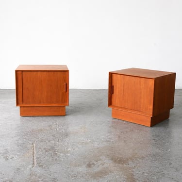 Danish Mid-Century Modern Teak Tambour Door End Table Nightstands by Falster 