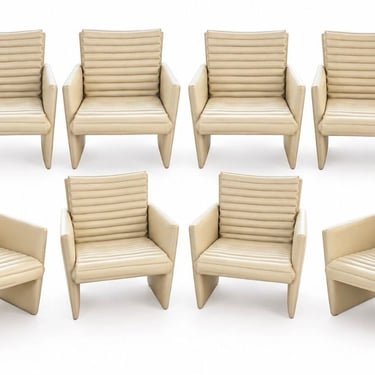 Set 8 Preview Leather Dining/Arm Lounge Chairs, 1980