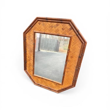Vintage Basket-Weave Faux Bamboo Octagonal Mirror 