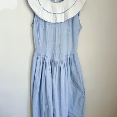 Vintage 1980s does 50s Blue Gingham Dress / M 