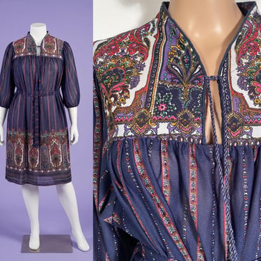 Vintage 1970s Paisley Print Dress One Size Fits Most 