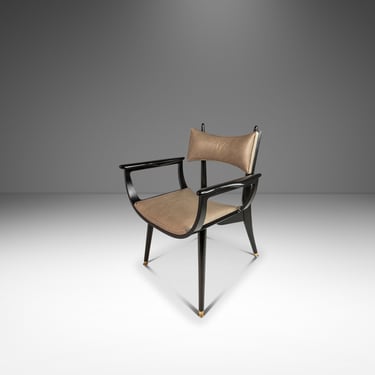 Rare Mid-Century Modern Architectural Ebonized Armchair in Maple, Leather & Brass by Harold Schwartz for Romweber, USA, 1960s 