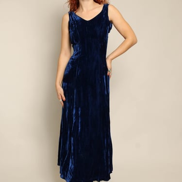 80s Betsey Johnson Punk Label Blue Velvet Dress, Size XS 