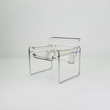 Mid century B3 Wassily white lounge Chair by Marcel Breuer for Gavina, 1980s 