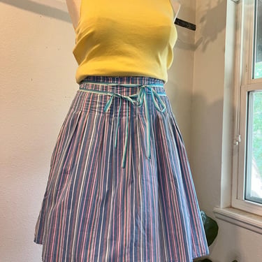 Y2K Old Navy Blue Cotton Colorful Striped Double Bow Detail Mini Skirt Size 8 