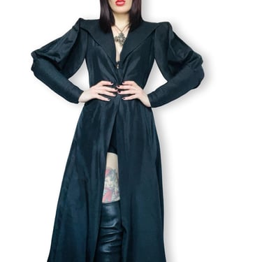 Extraordinary Vintage 1930's Black Taffeta Gothic Vampire Femme Fatale Puff Sleeve Leg O Mutton Gown / Jacket - size Small to Medium 