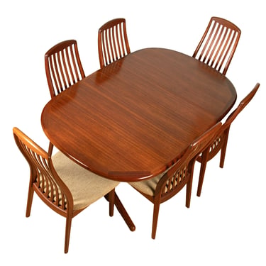 Danish Teak Trestle-Base Oval Dining Table w 2 Leaves + Unique Edge Banding