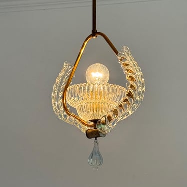 Vintage Murano Glass Chandelier in Ercole Barovier Style / Italian Art Deco Pendant Lamp / Antique Ceiling Light / 1940s 