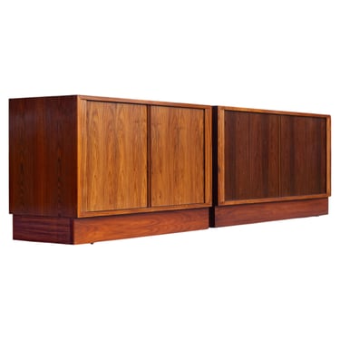 Pair of Poul Hundevad Rosewood Tambour Cabinets on Plinth Bases, Maple Interiors