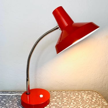 Vintage Orange Gooseneck Desk Lamp Mid Century Modern MCM Space Age Adjustable Table Light 1970s 