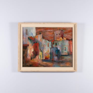 Vintage Oil Painting, Mediterranean Cityscape, Dutch Modernist Art 