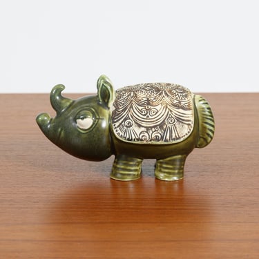 Rare 1970s Rhino by Lisa Larson for Gustavsberg Sweden. Jura Series. MCM Ceramic 