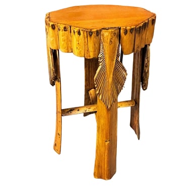Restored Mid-century Hawaiian Split Bamboo Side Drinks Table w/ Koa Wood Top 