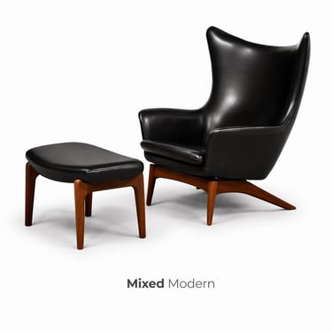 H.W. Klein Bramin Leather Black Lounge Chair and Ottoman 