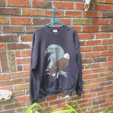 Vintage 1990's Bald Eagle Graphic Animal Print Nature Pullover Sweatshirt (L to XL 