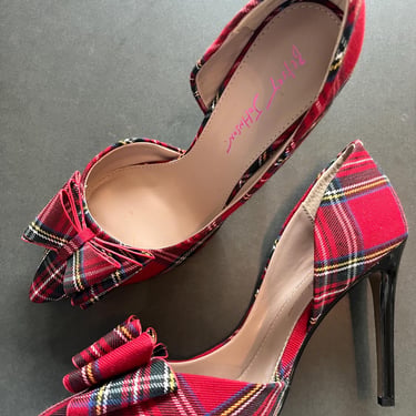 VTG Y2K Betsey Johnson Tartan Bow Stiletto Pumps 