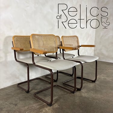 Four Brown Cesca Cane Rattan Marcel Breuer Dining Chairs Mid Century Vintage Retro MCM 