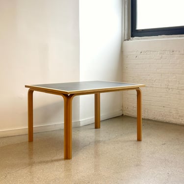 Vintage 1980’s Magnus Olesen Bentwood Dining Table Desk by Rud Thygesen and Johnny Sørensen. Black Top / Uncommon Size / Tagged. 