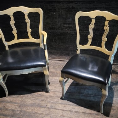 Ivory Dining Chairs w/Black Vinyl Seats
