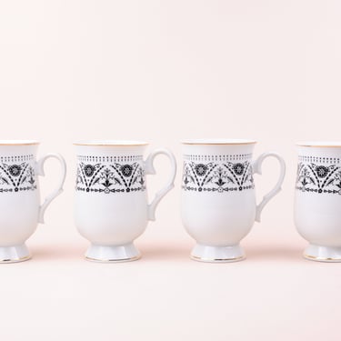 Black & White Fine China Vintage Mugs 