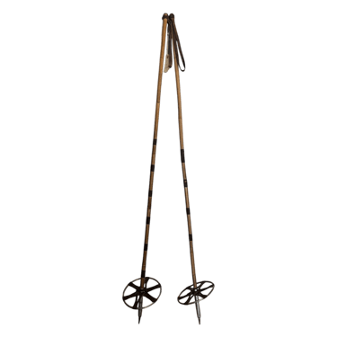 Vintage Bamboo and Leather Ski Poles