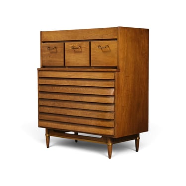 Merton Gershun for American of Martinsville Dania Vintage Mid Century Modern Highboy Dresser c. 1960s 