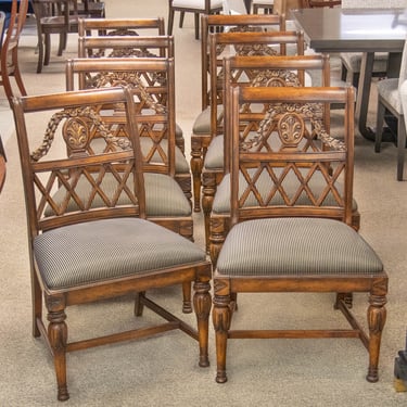 Fine Furniture Design Set Of 8 Dining Chairs On Black & Beige Stripe Seats