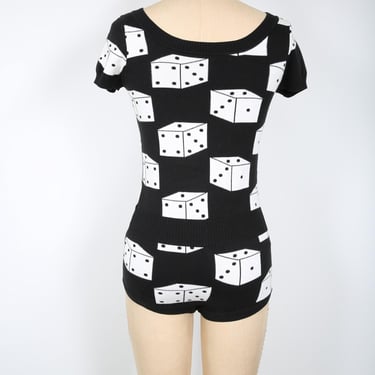 Betsey Johnson Black Knit Dice Romper Shorts Summer Hip Hop Rave Festival Concert Rockstar Las Vegas 