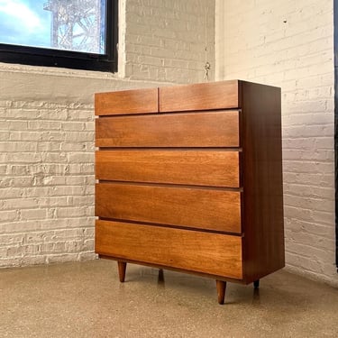 1960’s American of Martinsville 6 Drawer MCM Dresser. Minimalist / Brutalist Heavy Walnut. 