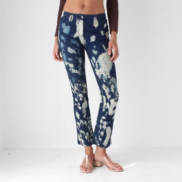 Y2K Bleached Spatter Print Low Rise Cropped Flare Kick Jeans by Charlie Brown 