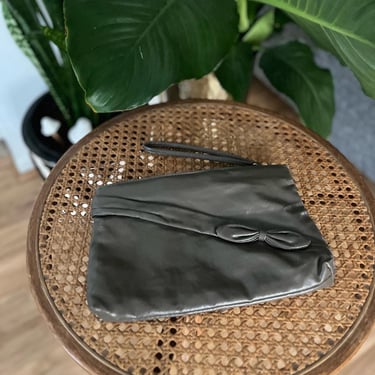 Vintage Dark Taupe Faux Leather Clutch with Bow Detail 
